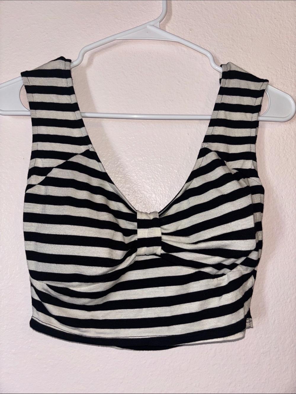 Poetry Woman’s Y2K Black and White Striped Crop Top, Size M